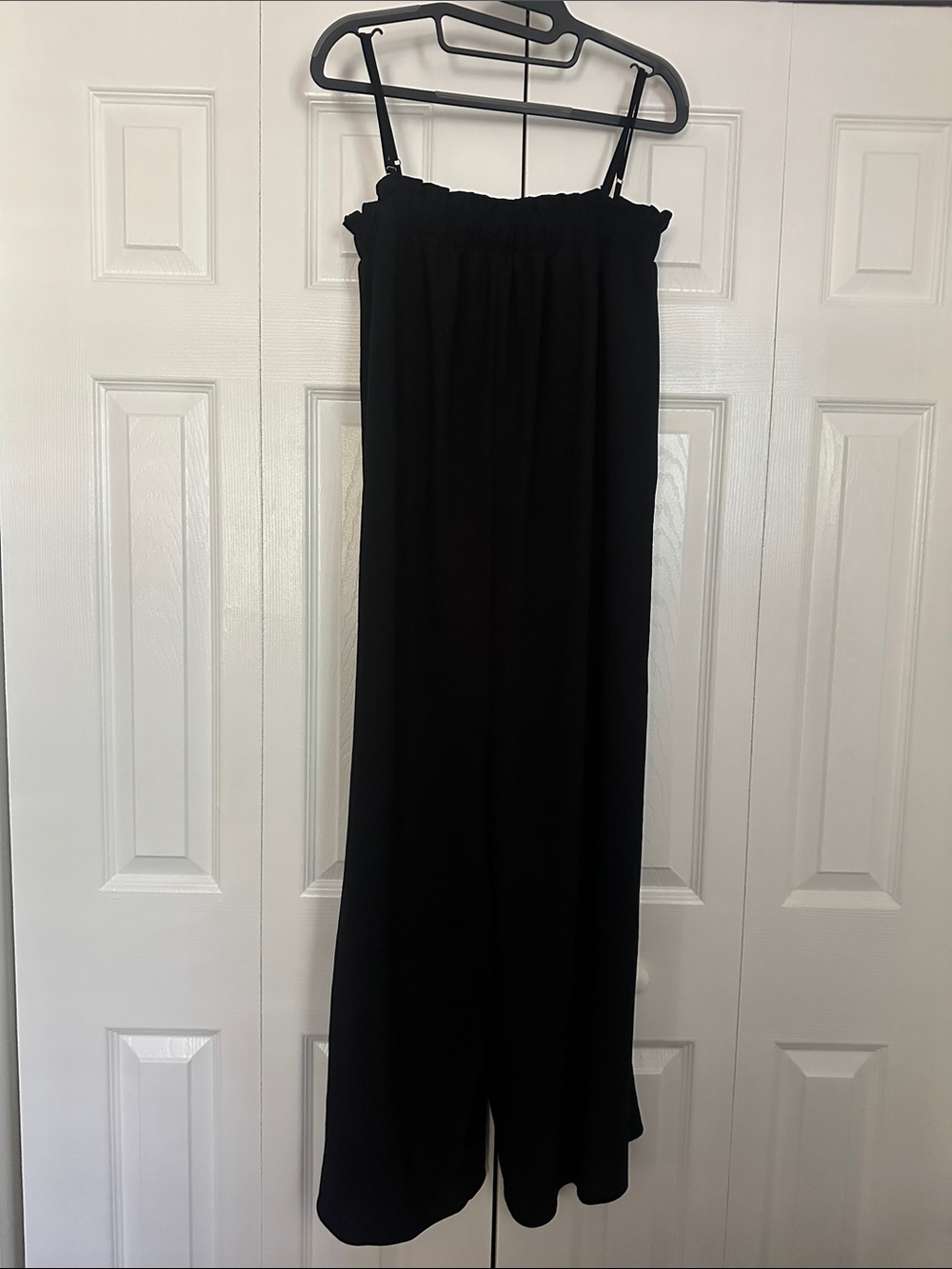 Cherish Black Strapless Wide-Leg Jumpsuit with Adjustable Straps